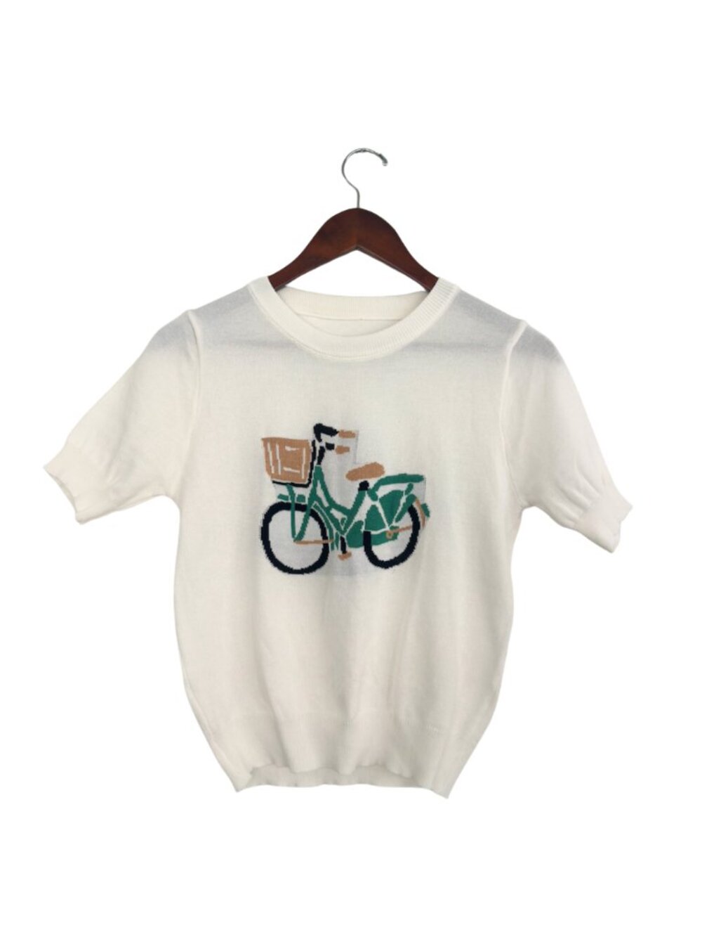 NWOT Novelty Bicycle Knit Short Sleeve Sweater Top Cream